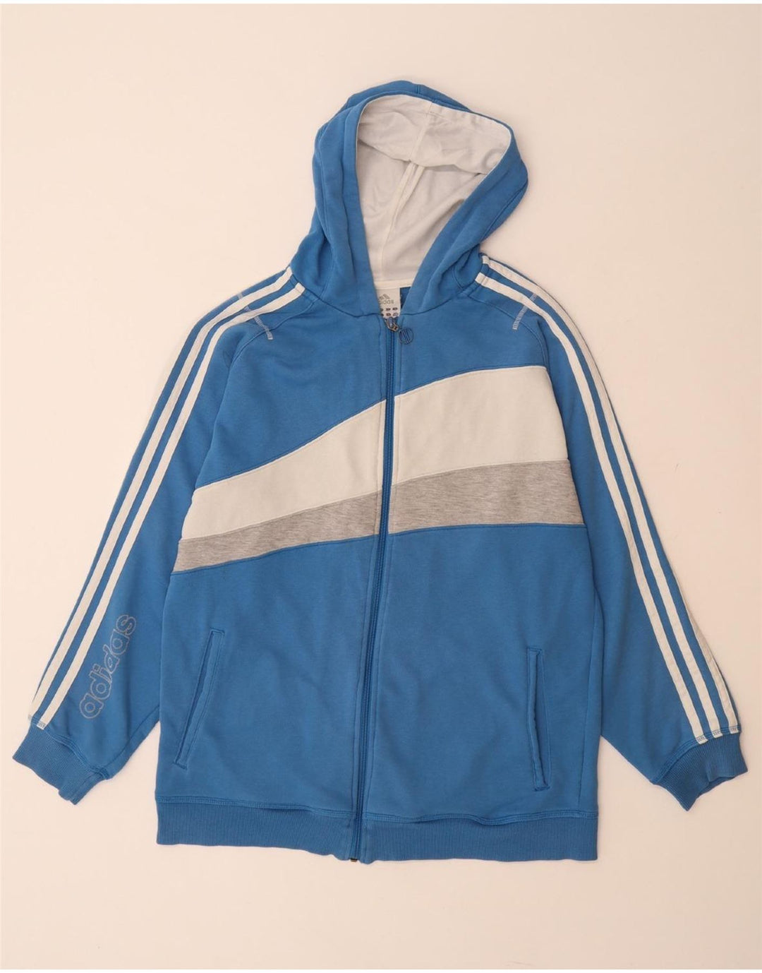Pulover pentru bărbați ADIDAS Graphic Zip Hoodie UK 34/36 Small Blue Colorblock