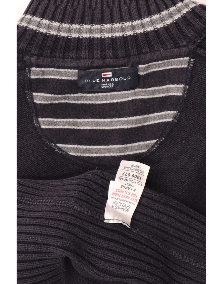 Pulover pentru bărbați Marks & Spencer, Blue Harbour, cu gât cu nasturi, bumbac XL, bleumarin