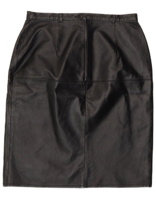 Fusta creion din piele vintage pentru femei UK 12 Medium W28 Piele neagră