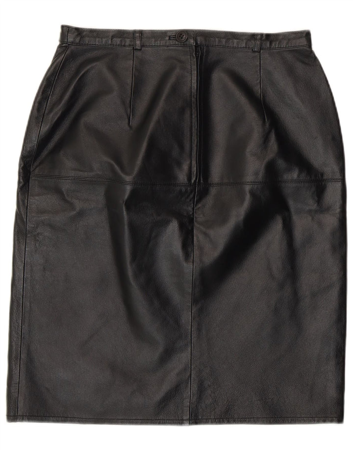 Fusta creion din piele vintage pentru femei UK 12 Medium W28 Piele neagră