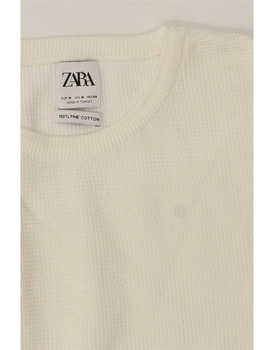 Pulover pentru bărbați Zara, cu gât crew, bumbac alb mediu