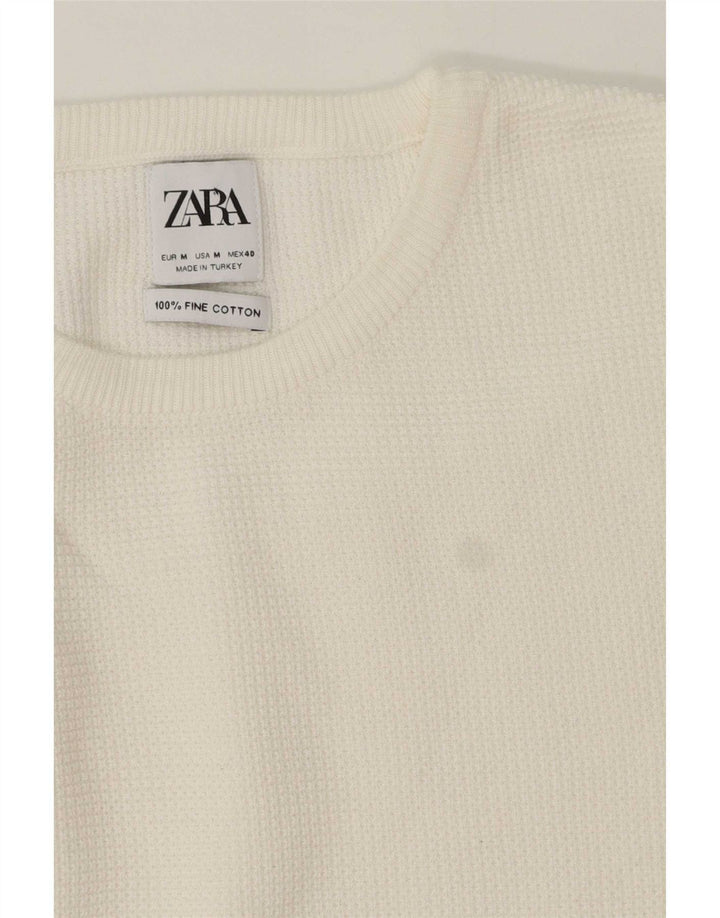 Pulover pentru bărbați Zara, cu gât crew, bumbac alb mediu