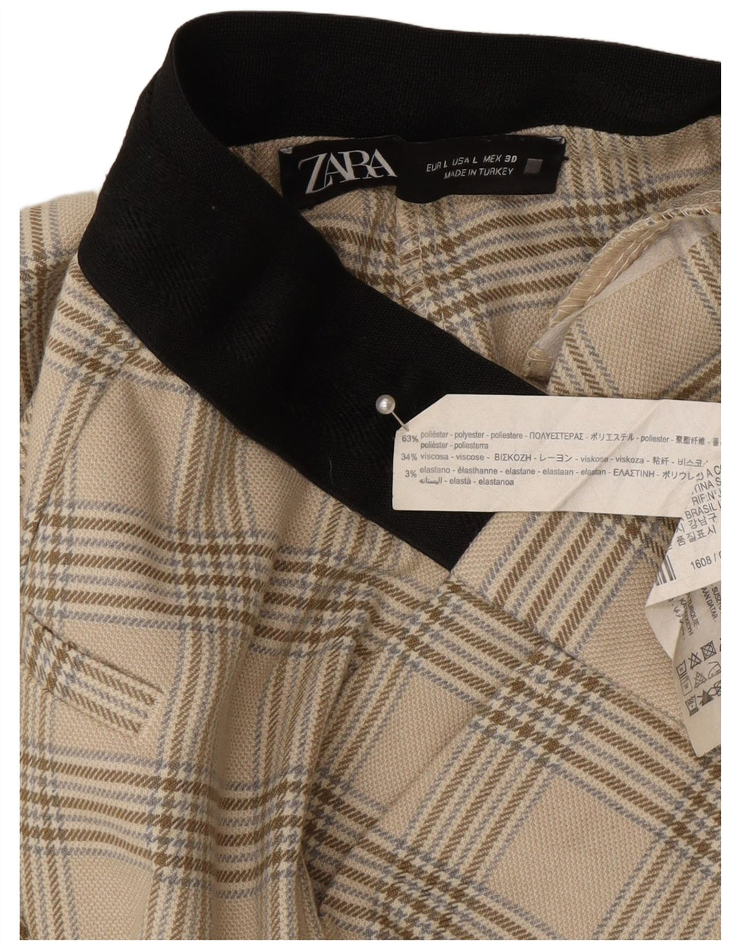 Pantaloni de costum conici pentru femei Zara, mari L30 L27, poliester cu carouri bej
