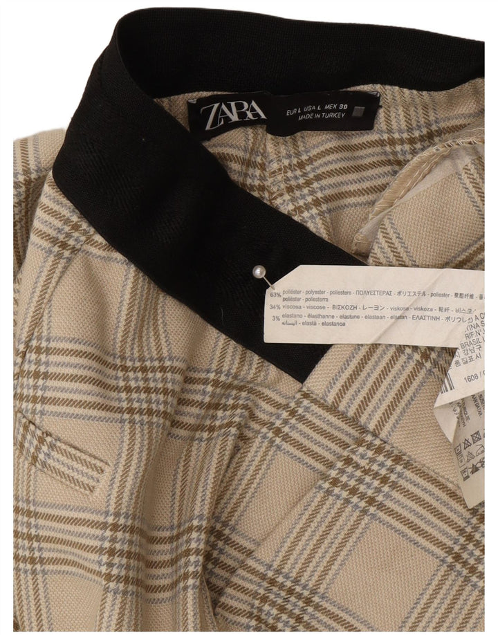 Pantaloni de costum conici pentru femei Zara, mari L30 L27, poliester cu carouri bej