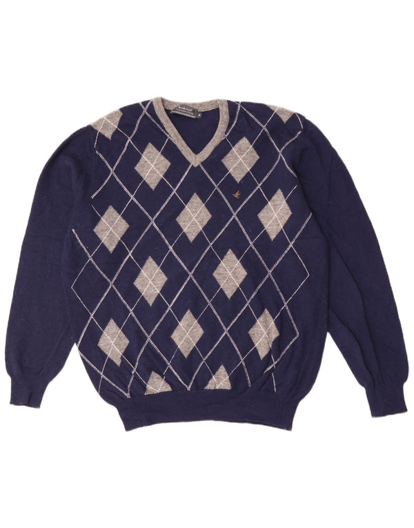 Pulover Brooksfield pentru bărbați, cu decolteu în V, IT 56 XL, albastru bleumarin Argyle/Diamond