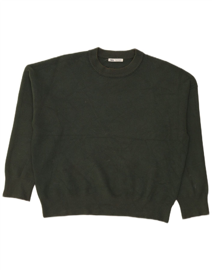 Pulover pentru bărbați Zara, cu decolteu, viscoză, verde mediu