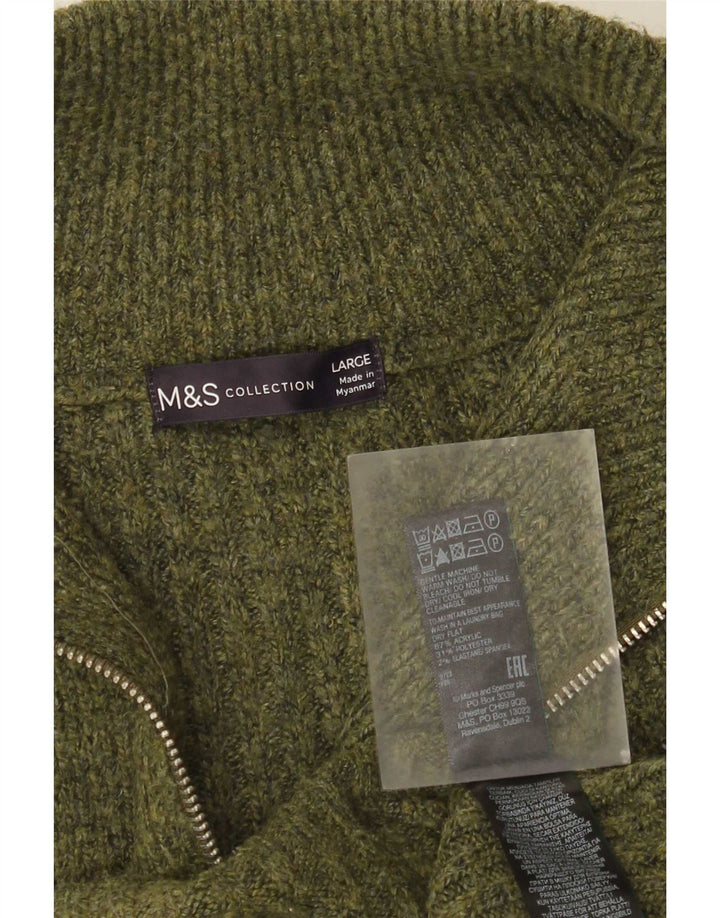 Pulover pentru bărbați Marks & Spencer, cu fermoar și gât, acrilic verde mare