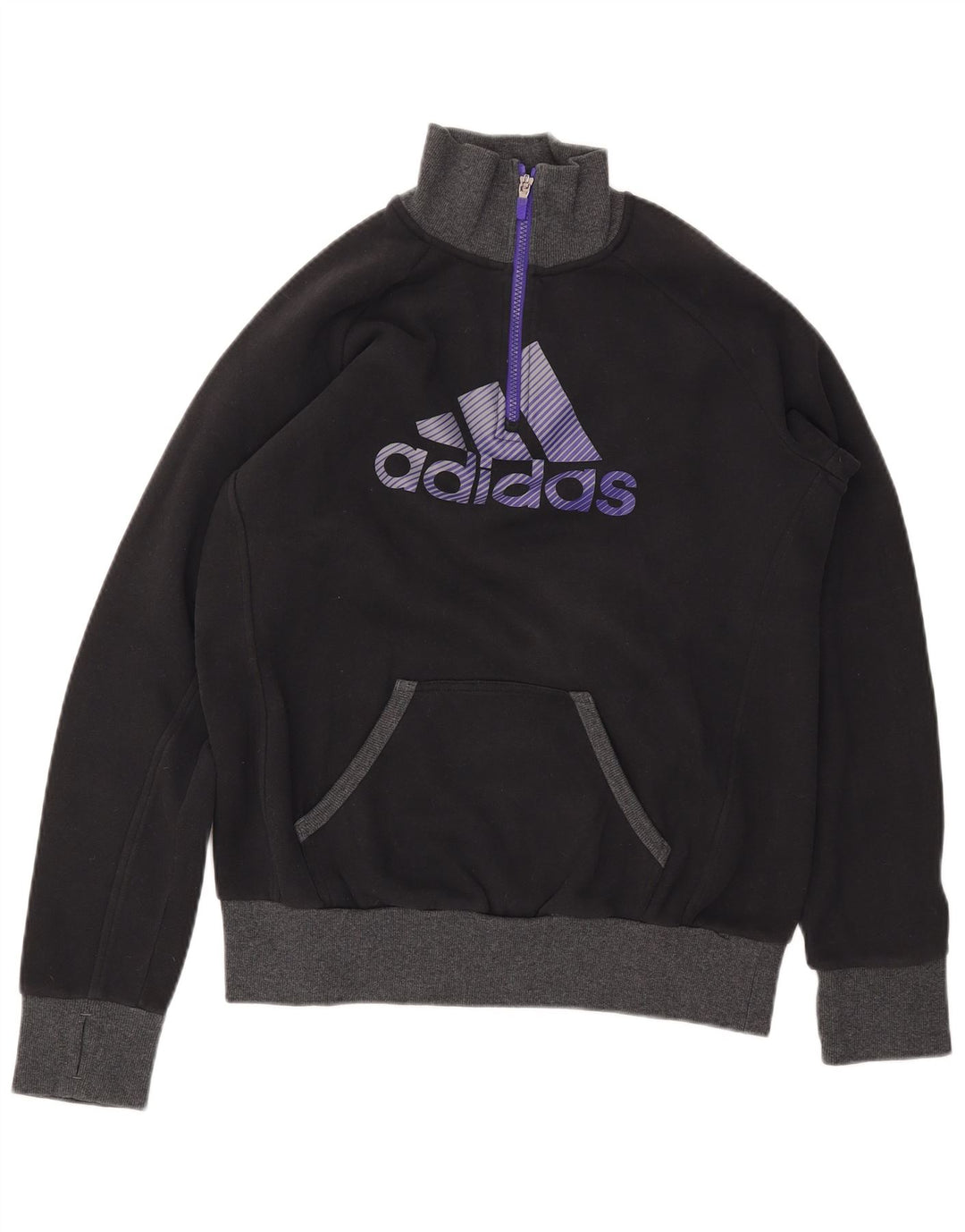 Pulover ADIDAS pentru femei, cu grafic, cu fermoar și gât, UK 16/18, mare, negru