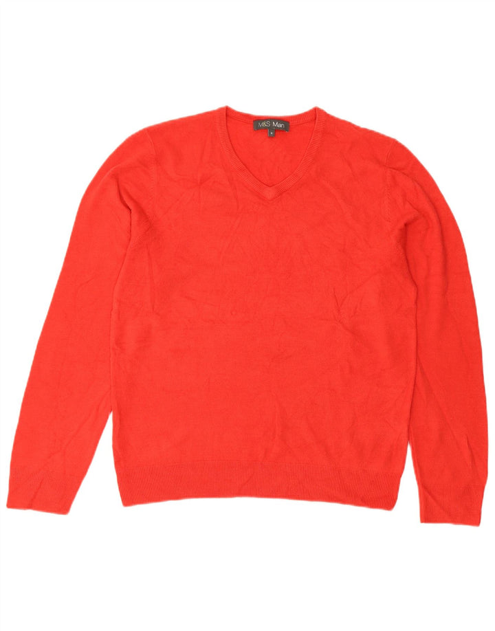 MARKS & SPENCER Mens V-Neck Jumper Sweater Medium Red Acrylic