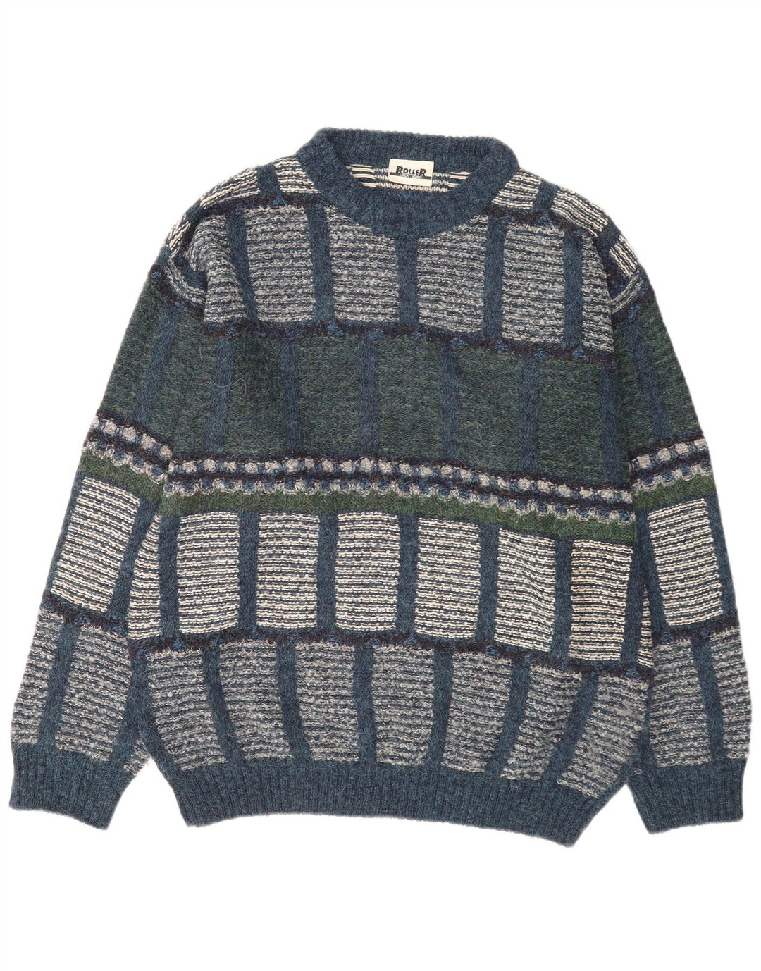 Pulover vintage pentru bărbați cu gât roșu IT 48 Medium Multicolor Geometric