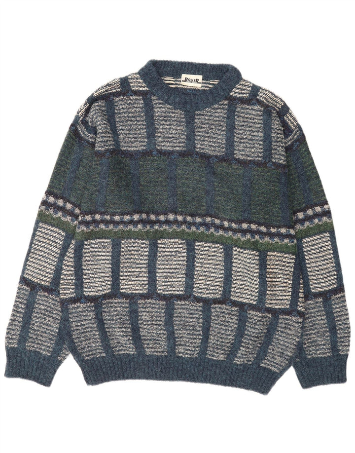 Pulover vintage pentru bărbați cu gât roșu IT 48 Medium Multicolor Geometric