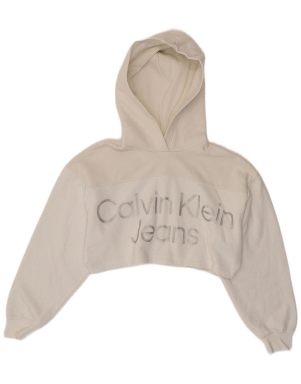 Calvin Klein Jeans Pulover supradimensionat cu capota pentru femei UK 6 XS Alb
