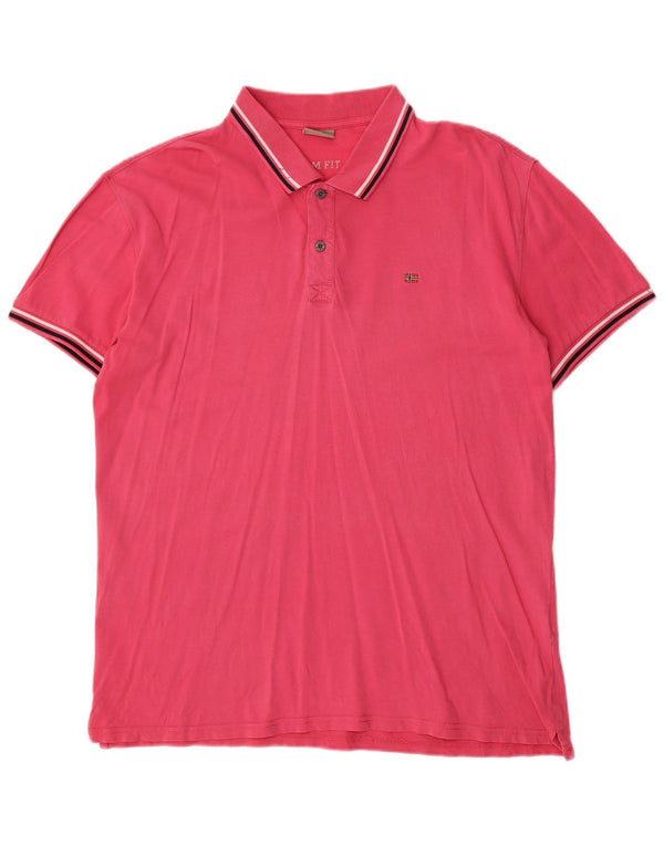 Cămașă polo Napapijri Slim Fit pentru bărbați, bumbac roz 2XL