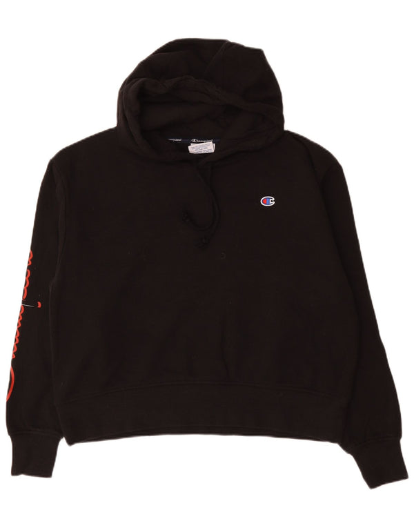Champion Womens Graphic Hoodie Jumper UK 18 XL Black Cotton
