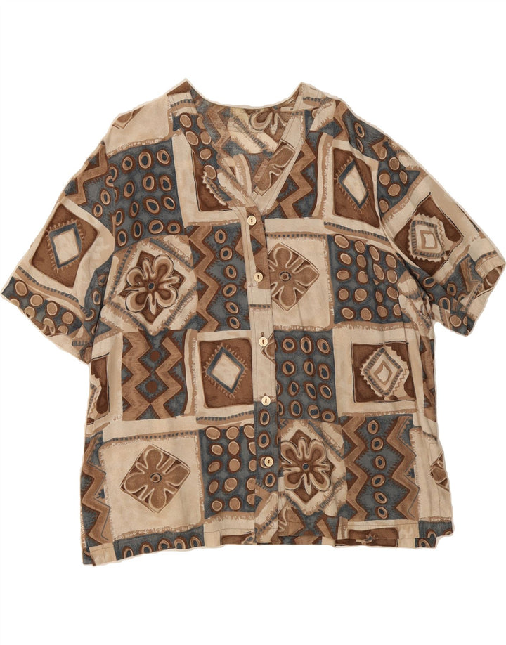 VINTAGE Womens Short Sleeve Shirt UK 18 XL Beige Patchwork Vintage Vintage and Second-Hand Vintage from Messina Hembry 