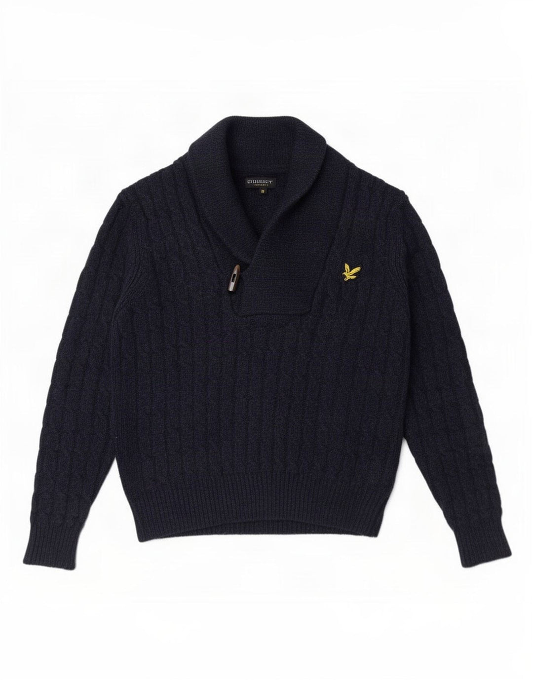 Pulover pentru bărbați Lyle & Scott, cu gât șal, lână medie albastru bleumarin