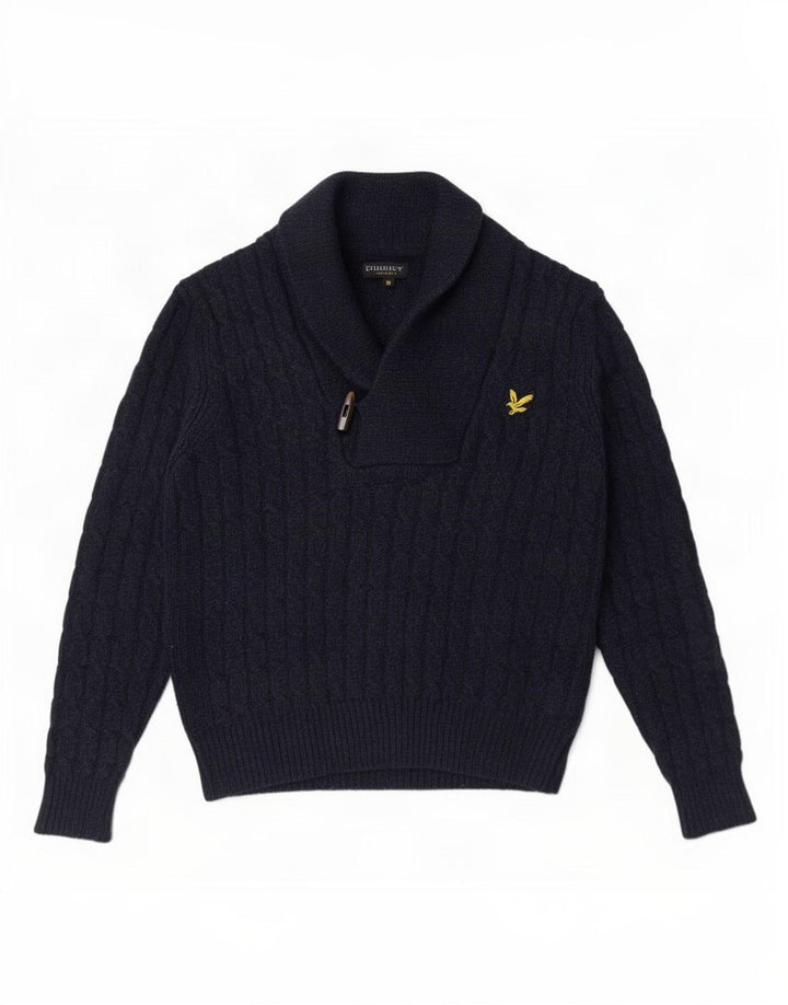 Pulover pentru bărbați Lyle & Scott, cu gât șal, lână medie albastru bleumarin