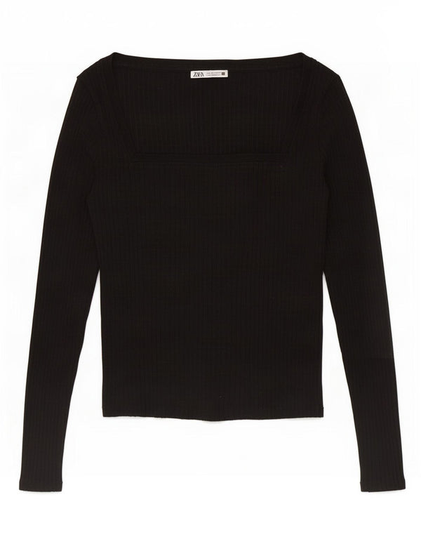 Crop Top pentru femei Zara cu mânecă lungă UK 14 mare negru