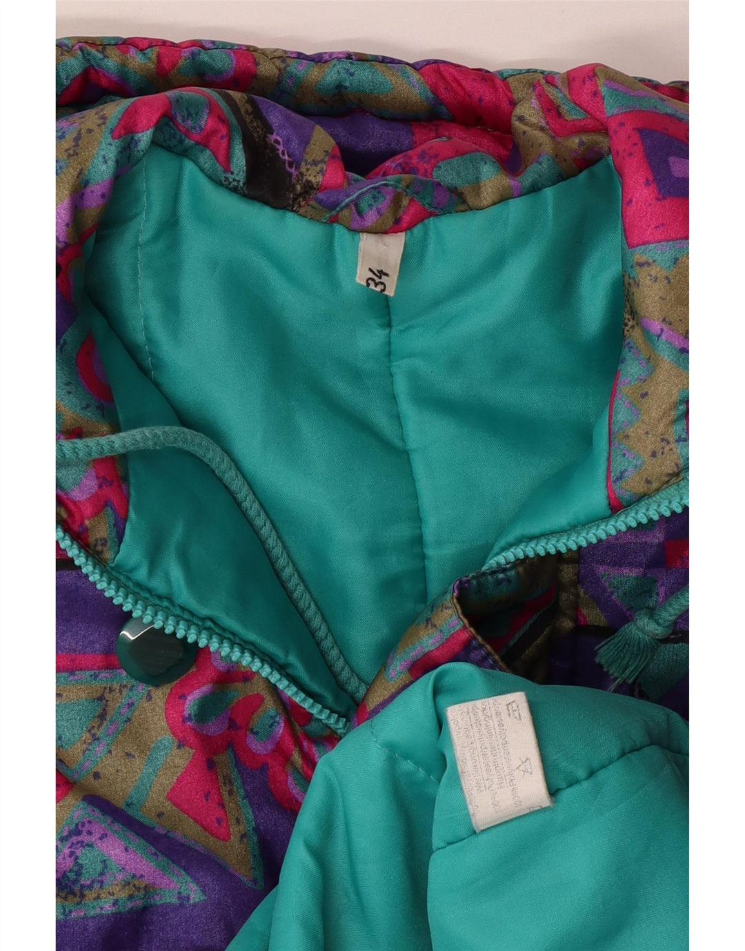 VINTAGE Jachetă de vânt cu glugă pentru fete 15-16 ani, multicoloră, geometrică