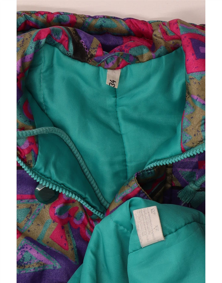 VINTAGE Jachetă de vânt cu glugă pentru fete 15-16 ani, multicoloră, geometrică