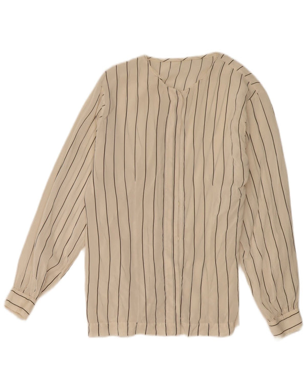 Bluză de cămașă vintage pentru femei UK 12 Medium Off White Pinstripe