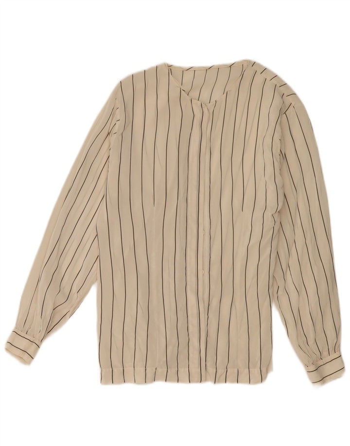 Bluză de cămașă vintage pentru femei UK 12 Medium Off White Pinstripe