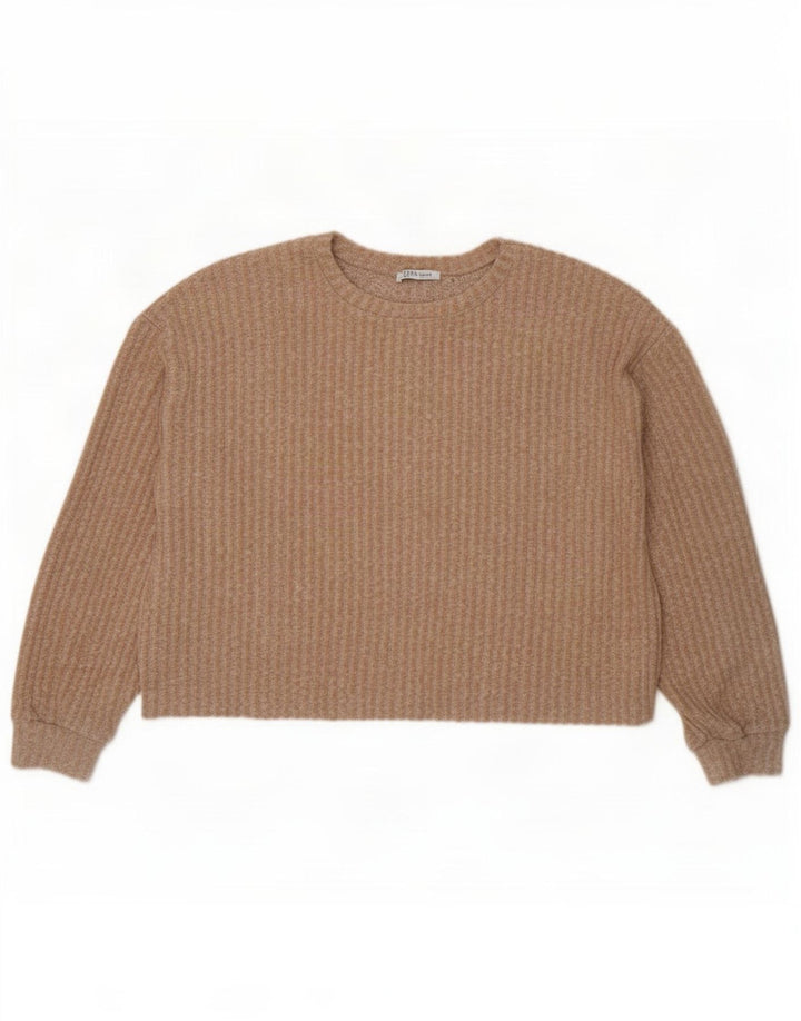 Pulover de damă Zara Crop oversize cu decolteu triplu UK 14 Bej mediu