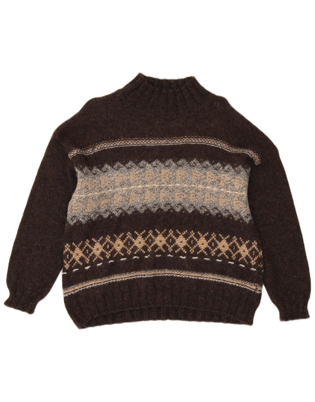 Pulover cu gât țestoasă pentru femei Sisley UK 14 Maro Mediu Fair Isle
