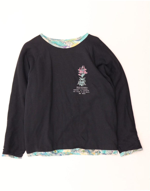 Top reversibil vintage pentru femei cu mânecă lungă UK 16 mare bumbac bleumarin