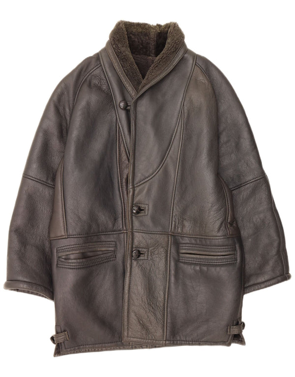 Pardesiu din shearling vintage pentru bărbați UK 42 XL negru