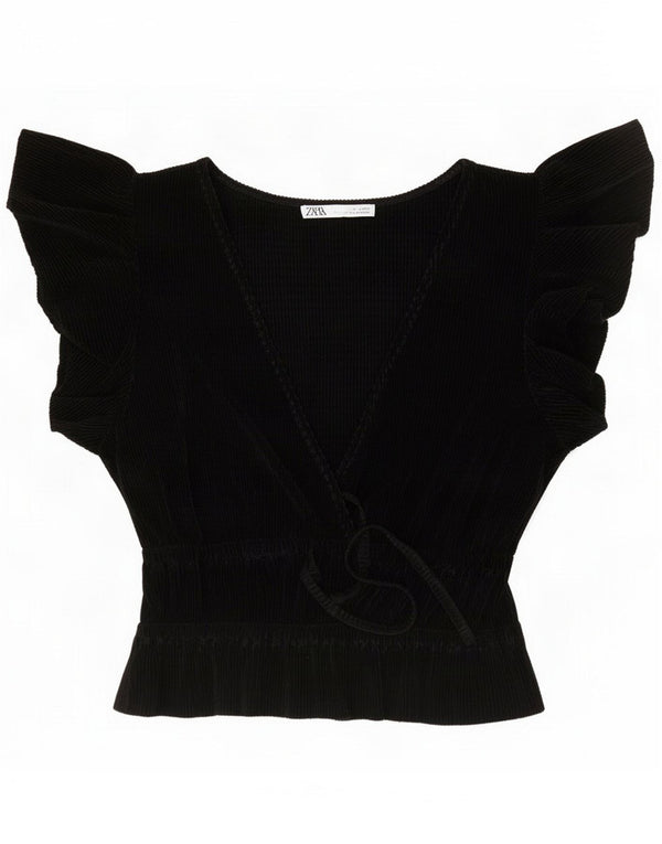 Zara Womens Crop Batwing Top UK 10 Small Black