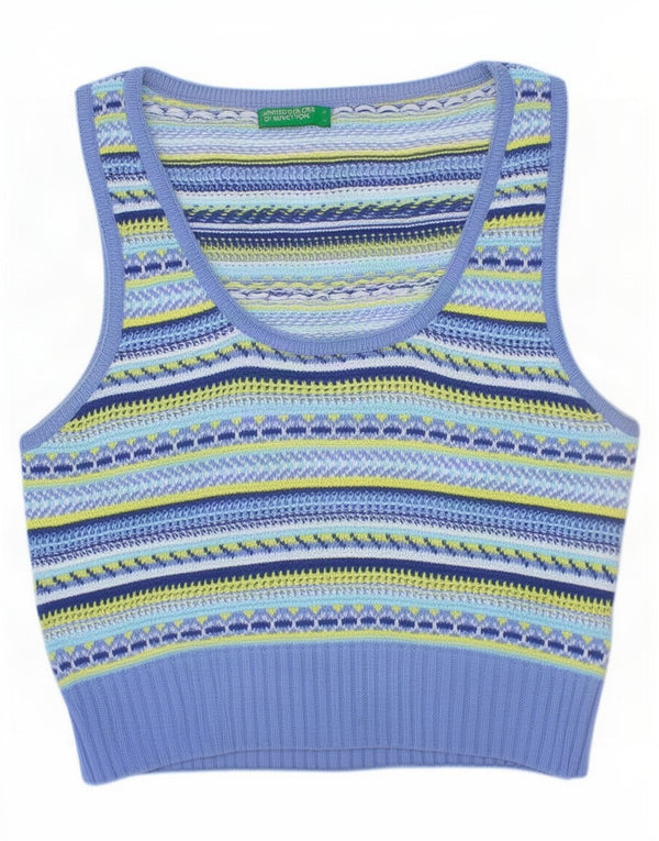 Benetton Womens Crop Vest Tank Top UK 8 Bumbac cu dungi multicolore mici