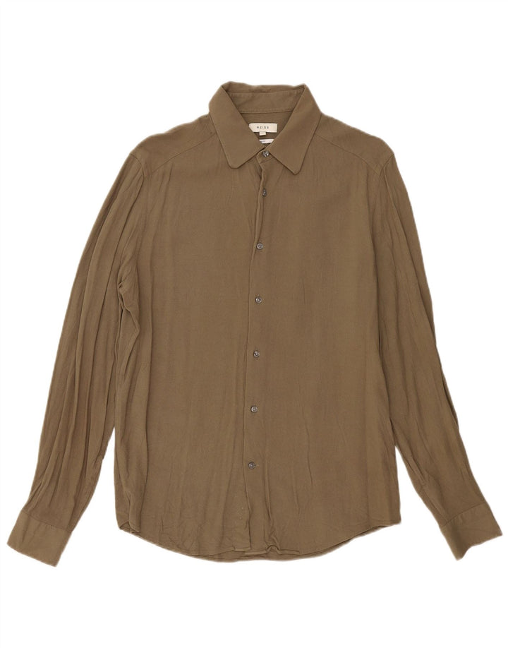 Cămașă pentru bărbați Reiss Slim Fit, mare kaki, viscoză