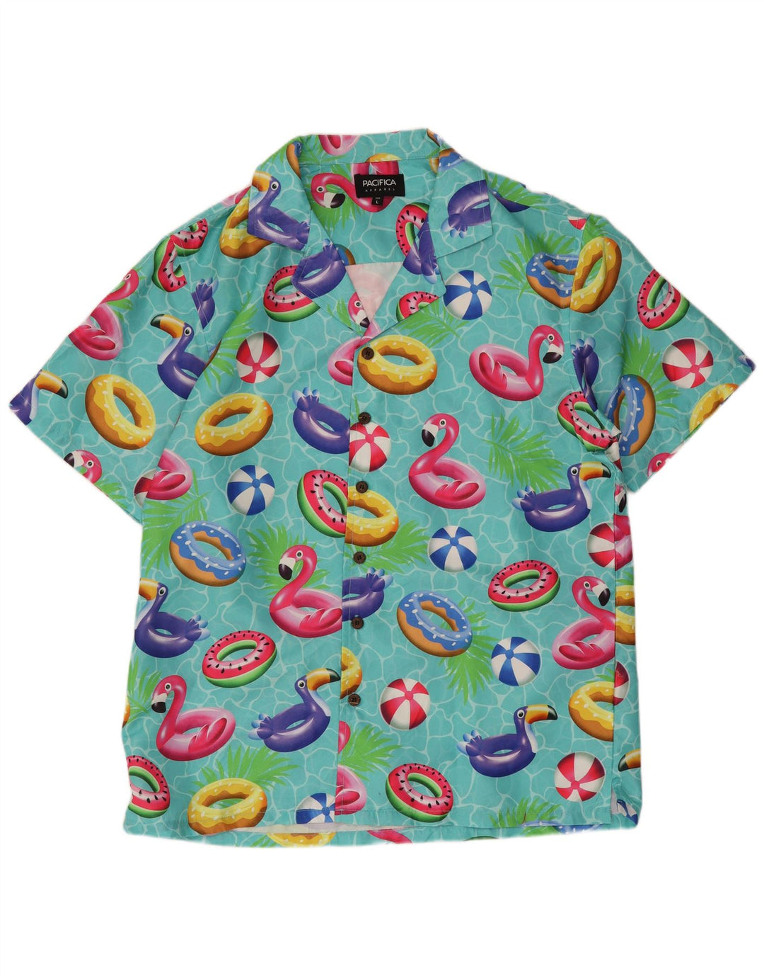 Apparel Cămașă cu mânecă scurtă pentru bărbați cu model abstract, poliester turcoaz mare