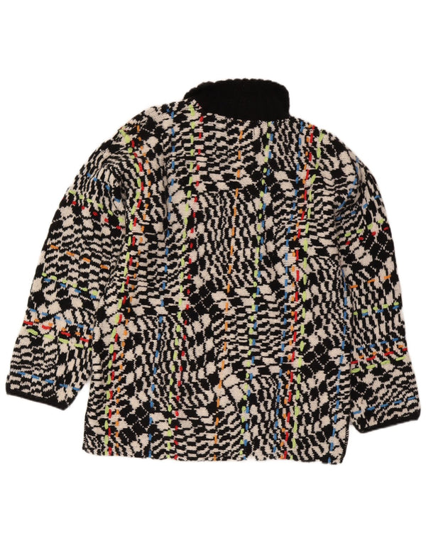 Pulover cardigan cu fermoar complet pentru femei vintage cu model abstract, UK 16, mare, negru