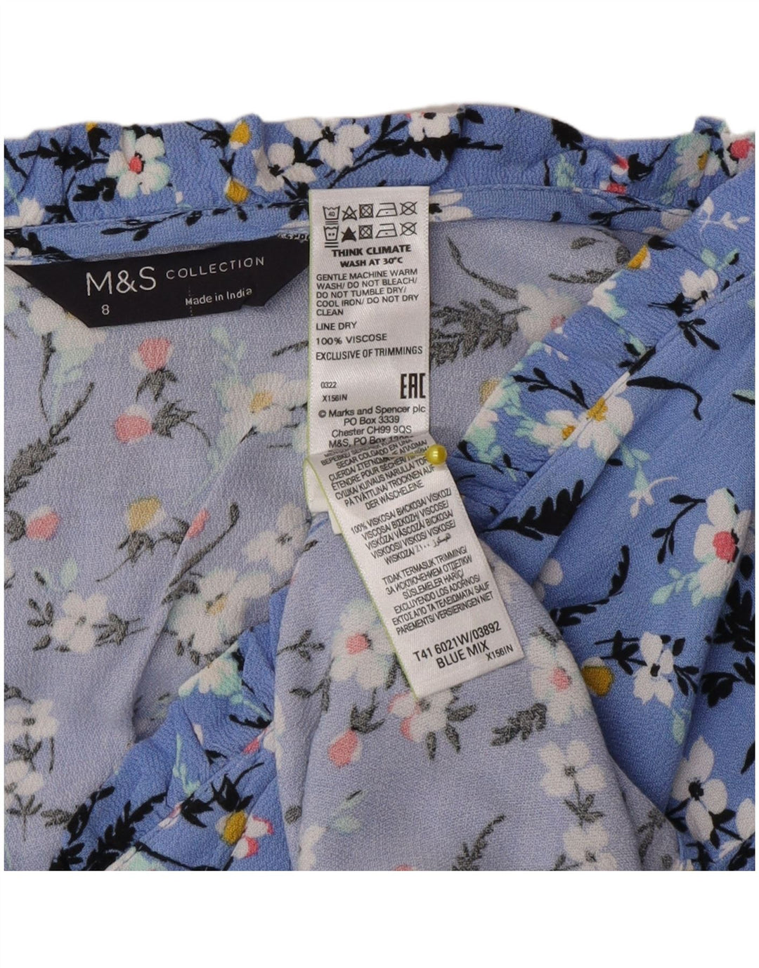 Bluză cămașă supradimensionată pentru femei Marks & Spencer UK 8 Mic Albastru Floral