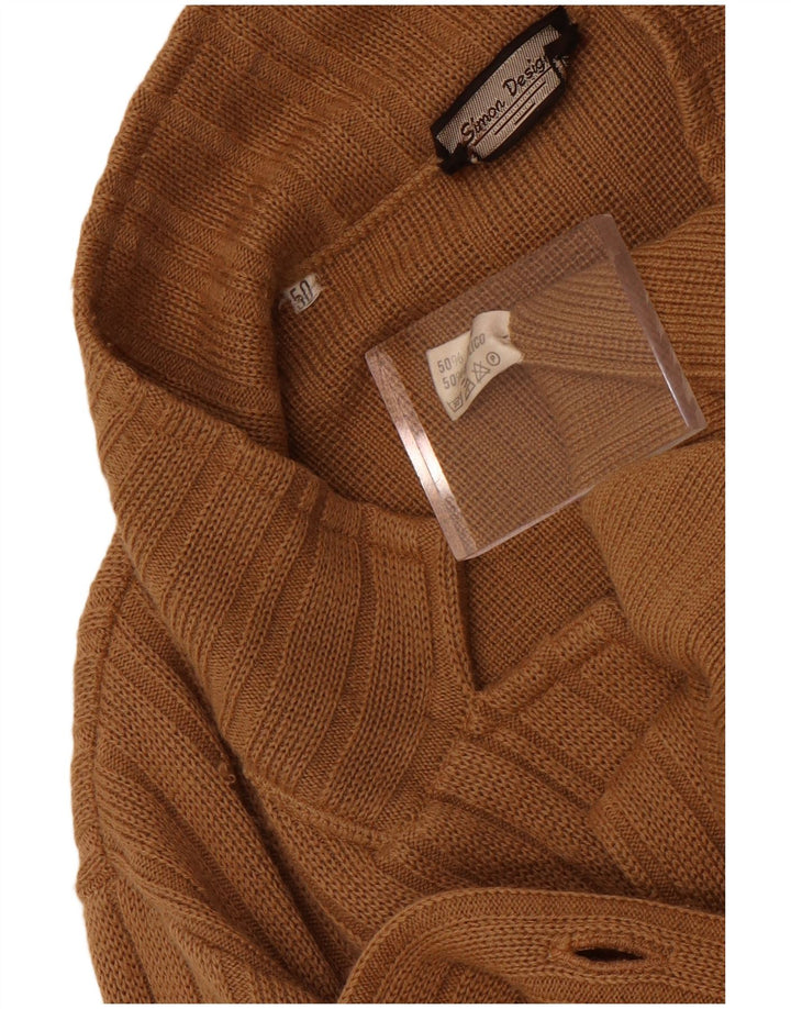 Pulover Cardigan Vintage pentru bărbați la dublu piept IT 50 Lână maro medie
