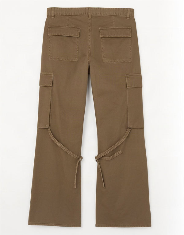 Pantaloni cargo evazați pentru femei Zara EU 38 Mici L28 L32 Kaki Bumbac