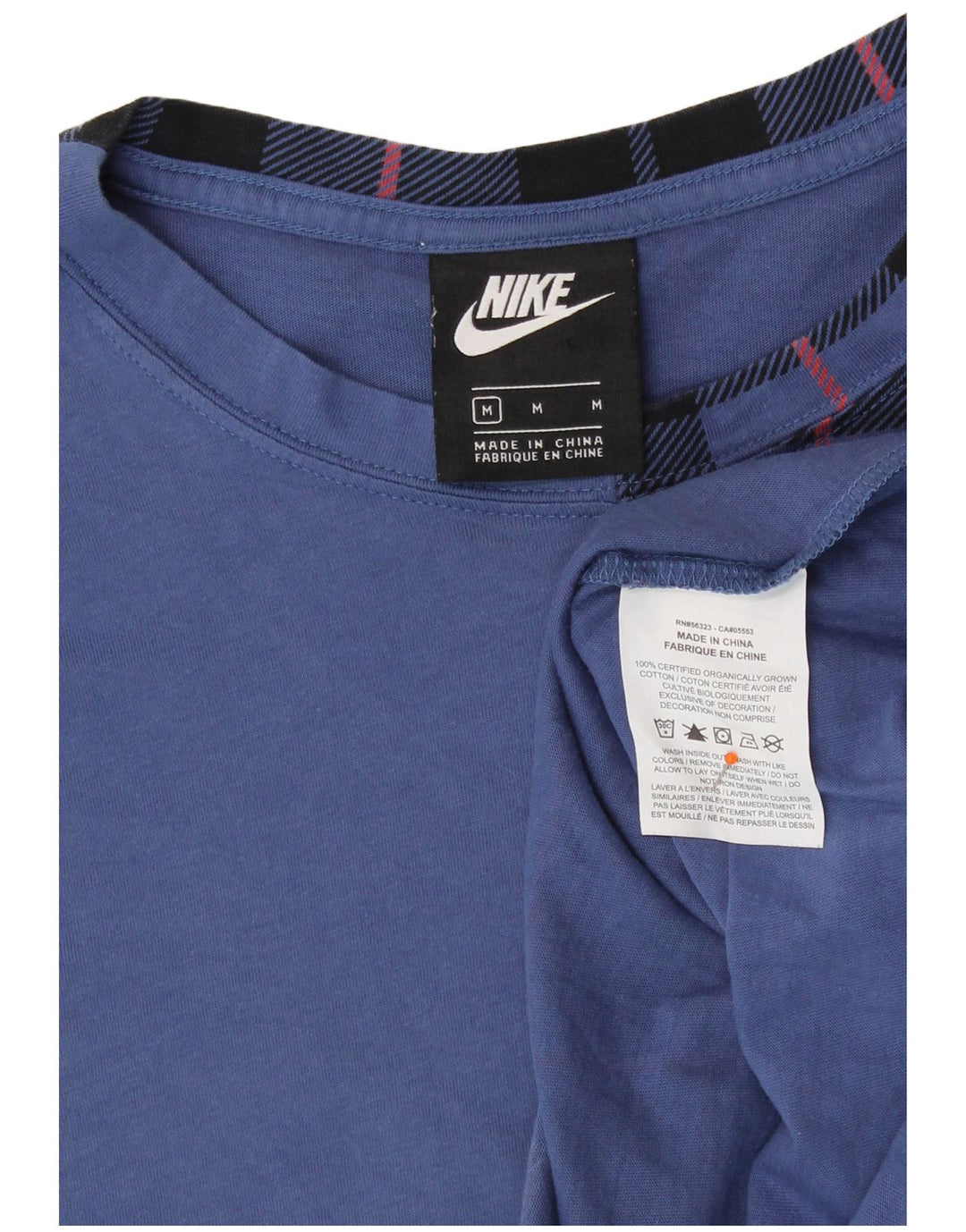 Top grafic supradimensionat pentru femei NIKE cu mânecă lungă UK 14 Medium Blue Check