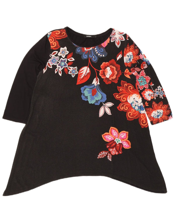 Top cu tunică cu mâneci 3/4 Desigual pentru femei UK 14, mare, negru, floral
