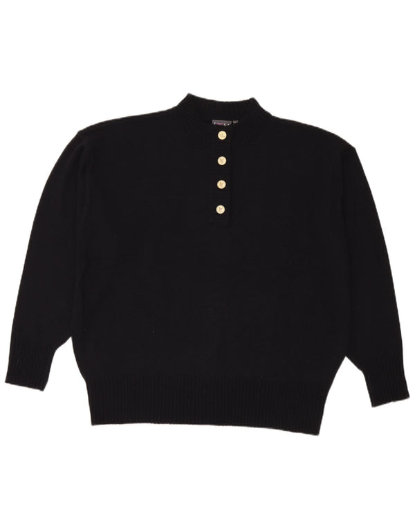 Pulover vintage pentru femei cu gât cu nasturi UK 20 2XL bleumarin acrilic