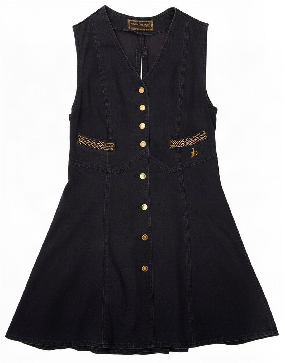 Roccobarocco Femei Fără mâneci Denim Rochie IT 44 Medium Negru Bumbac