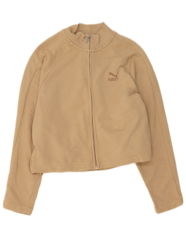 PUMA Womens Crop Tracksuit Top Jacket UK 16 Large Beige Cotton
