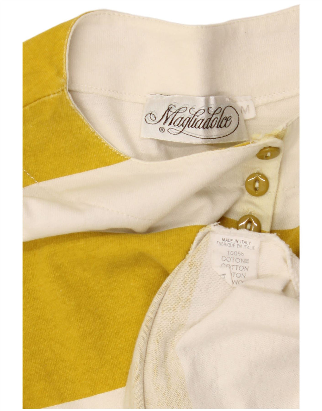 VINTAGE Top grafic pentru femei cu mânecă lungă UK 14 Bumbac cu dungi galbene medii