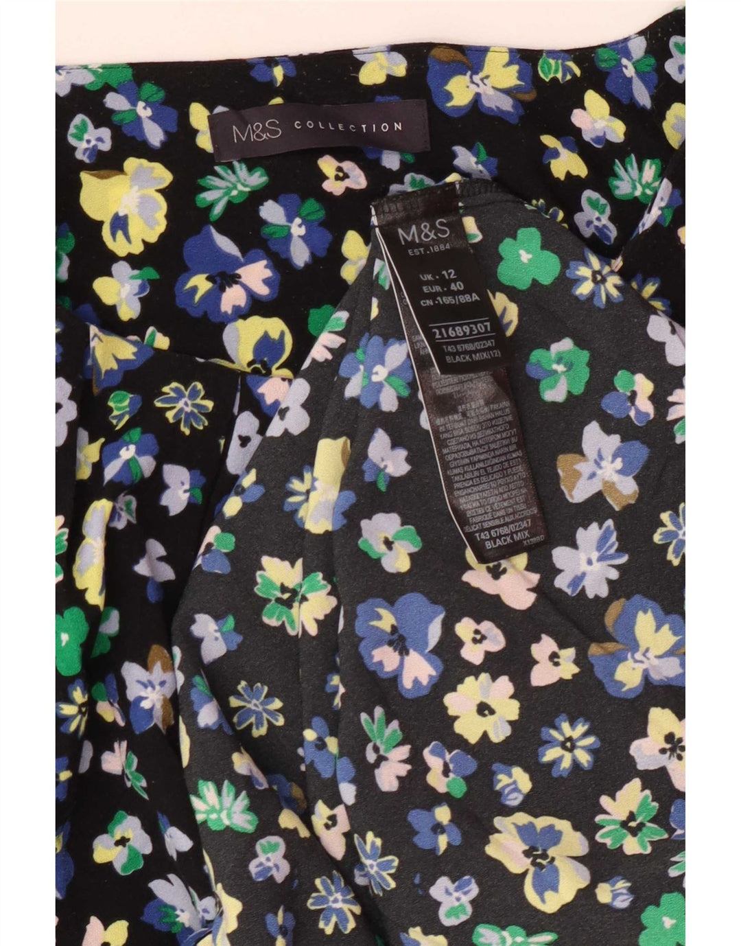 Bluză pentru femei Marks & Spencer UK 12 Poliester Floral Negru Mediu