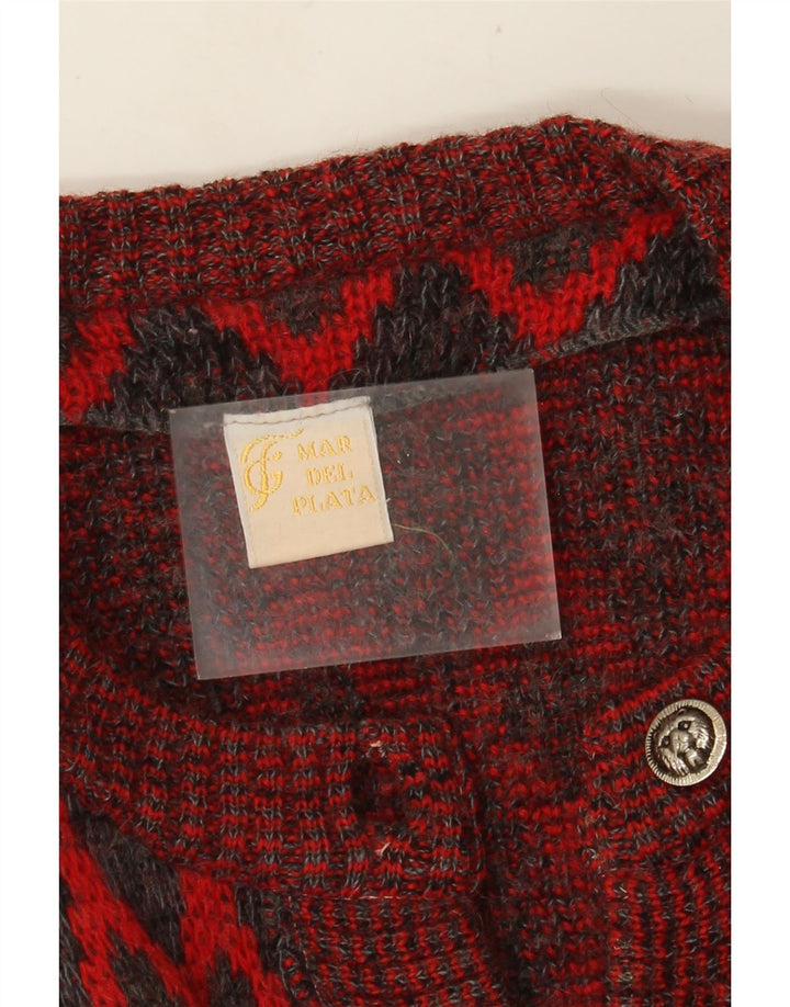 Pulover cardigan supradimensionat pentru femei VINTAGE UK 16 Lână geometrică roșie mare
