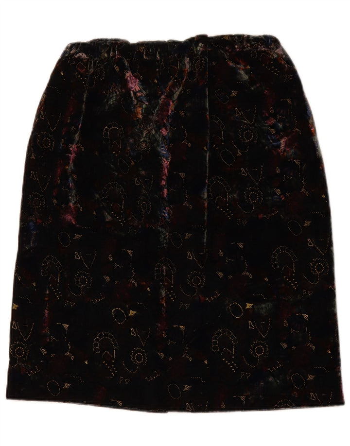 Fusta dreaptă din catifea cu model abstract pentru femei vintage W28 mediu negru