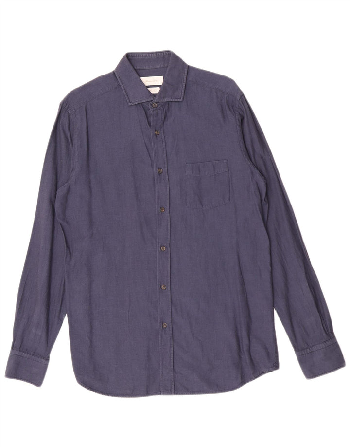 Cămașă Massimo Dutti pentru bărbați, bumbac, albastru bleumarin mediu