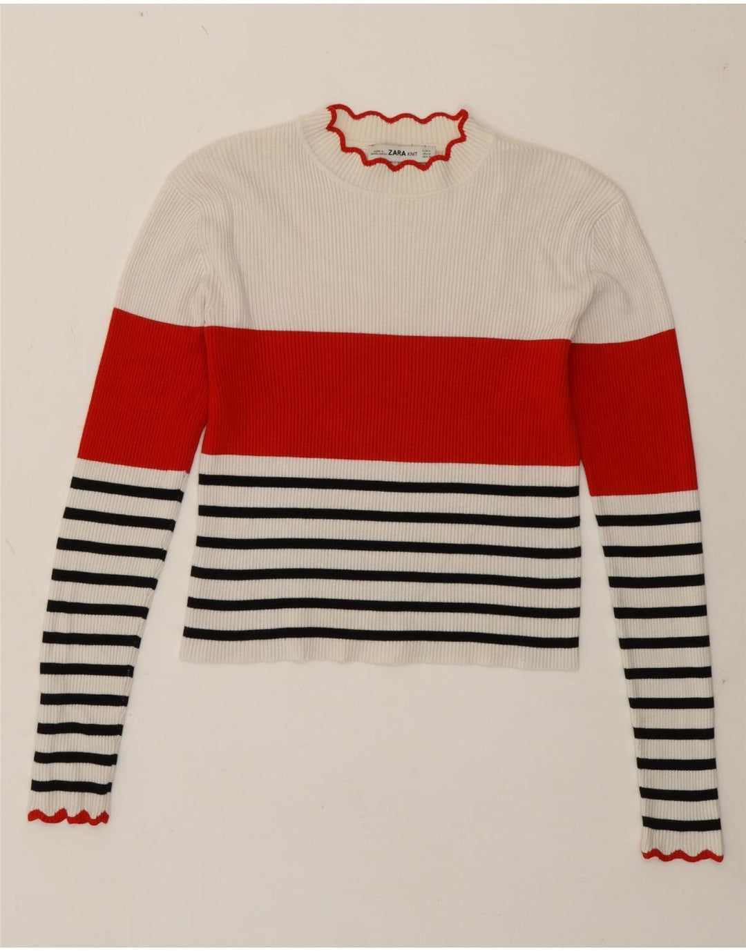 Crop Top pentru femei Zara cu mânecă lungă UK 12 Medium White Striped