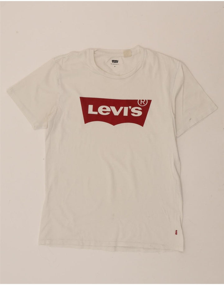 LEVI'S Womens Graphic T-Shirt Top UK 14 Medium White Vintage Levi's and Second-Hand Levi's from Messina Hembry 